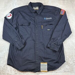 Berne Flame Resistant Men's 2XL Navy Long-Sleeve Work Button-Down Shirt HRC2